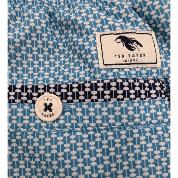 Ted Baker Men's Swim Trunks Size 5 (L) Larkman Lobster Logo Blue Fish Print - Picture 3 of 10